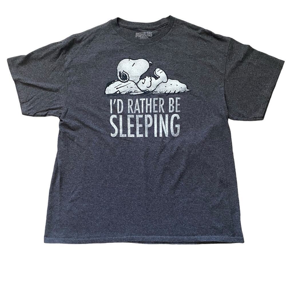 Peanuts Snoopy Graphic Tee Crew Neck Short Sleeve Grey I'd Rather Be Sleeping XL